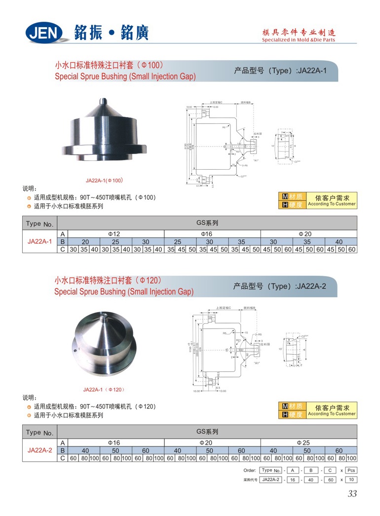 Special Sprue Bushing(Small Injection Gap)-JA22A-1/2