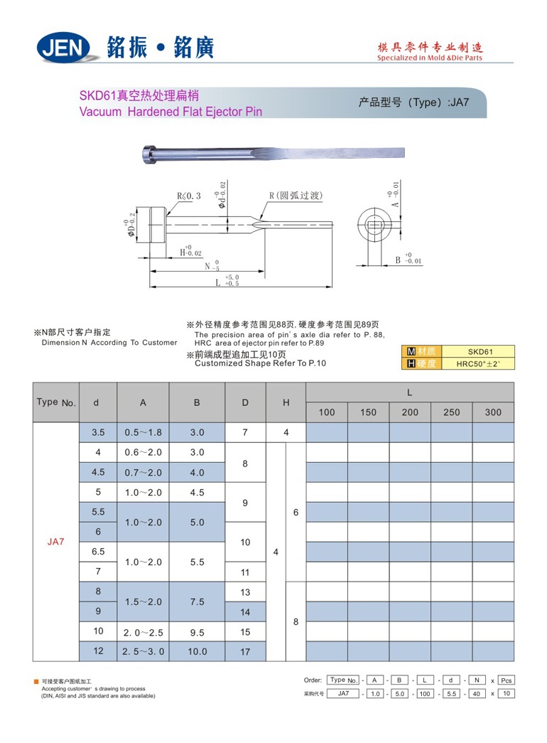 Vacuum Hardened Flat Ejector Pin-JA7