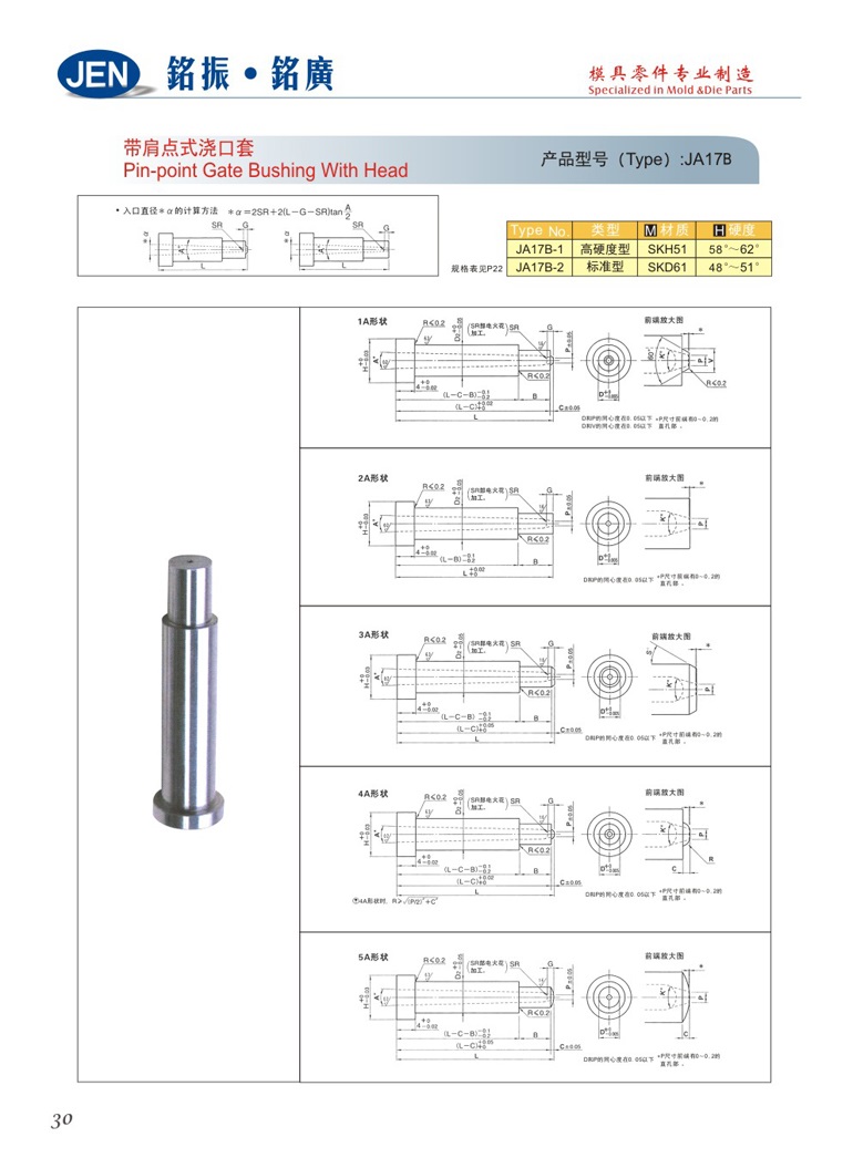 Pin-Point Gate Bushing With Head-JA17B