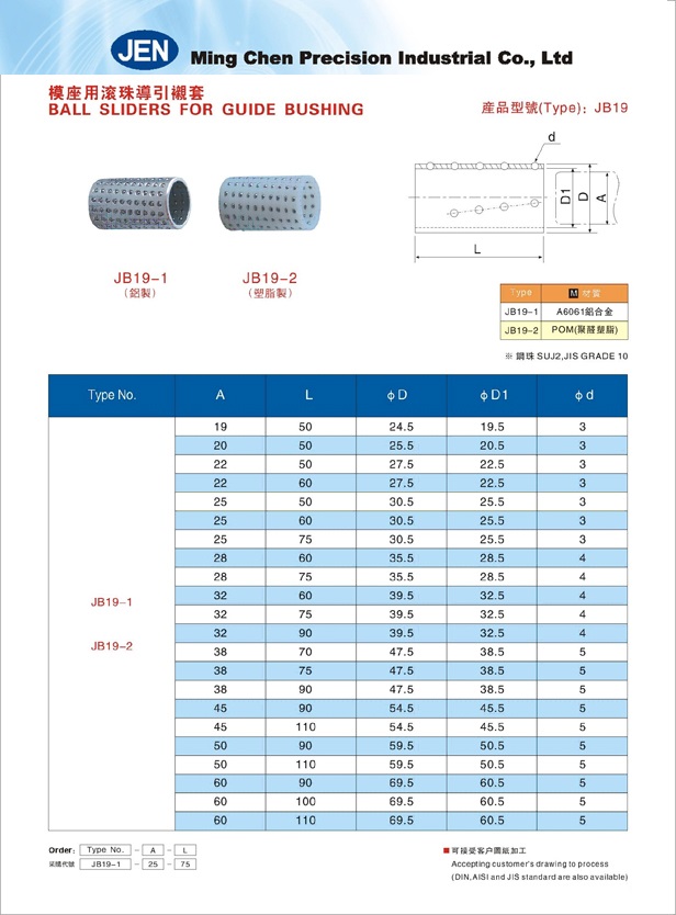 Ball Sliders For Guide Bushing-JB19-1/2