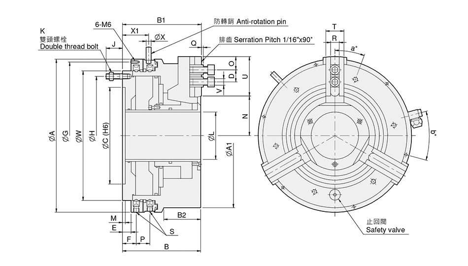 Pneumatic power chuck-SB-ES