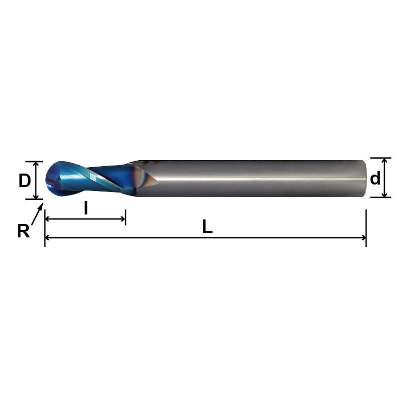 SLB2／MLB2 (Ball Nose,Long Shank),2 Flutes-SLB2 / MLB2