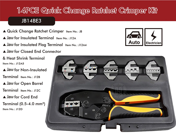 Crimping Tool Set 14 PCS with Interchangeable Dies and Wire Stripping Tool ／ Item.: JB14BE3-JB14BE3